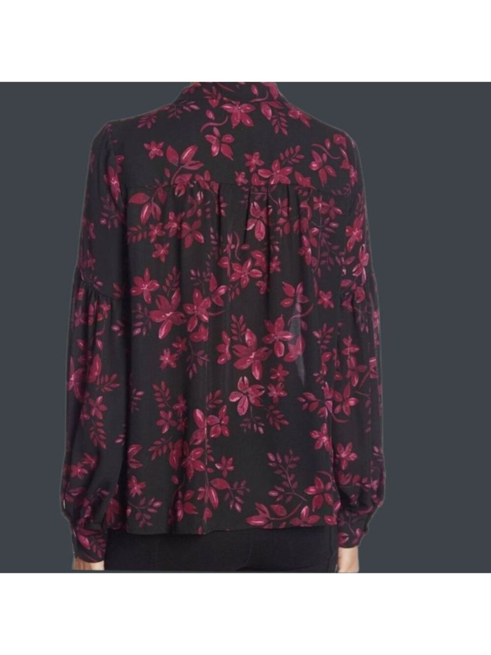 Parker Womens Floral Print Long-Sleeve Blouse Tie Front Hot Pink/black Xsmall - Picture 2 of 14